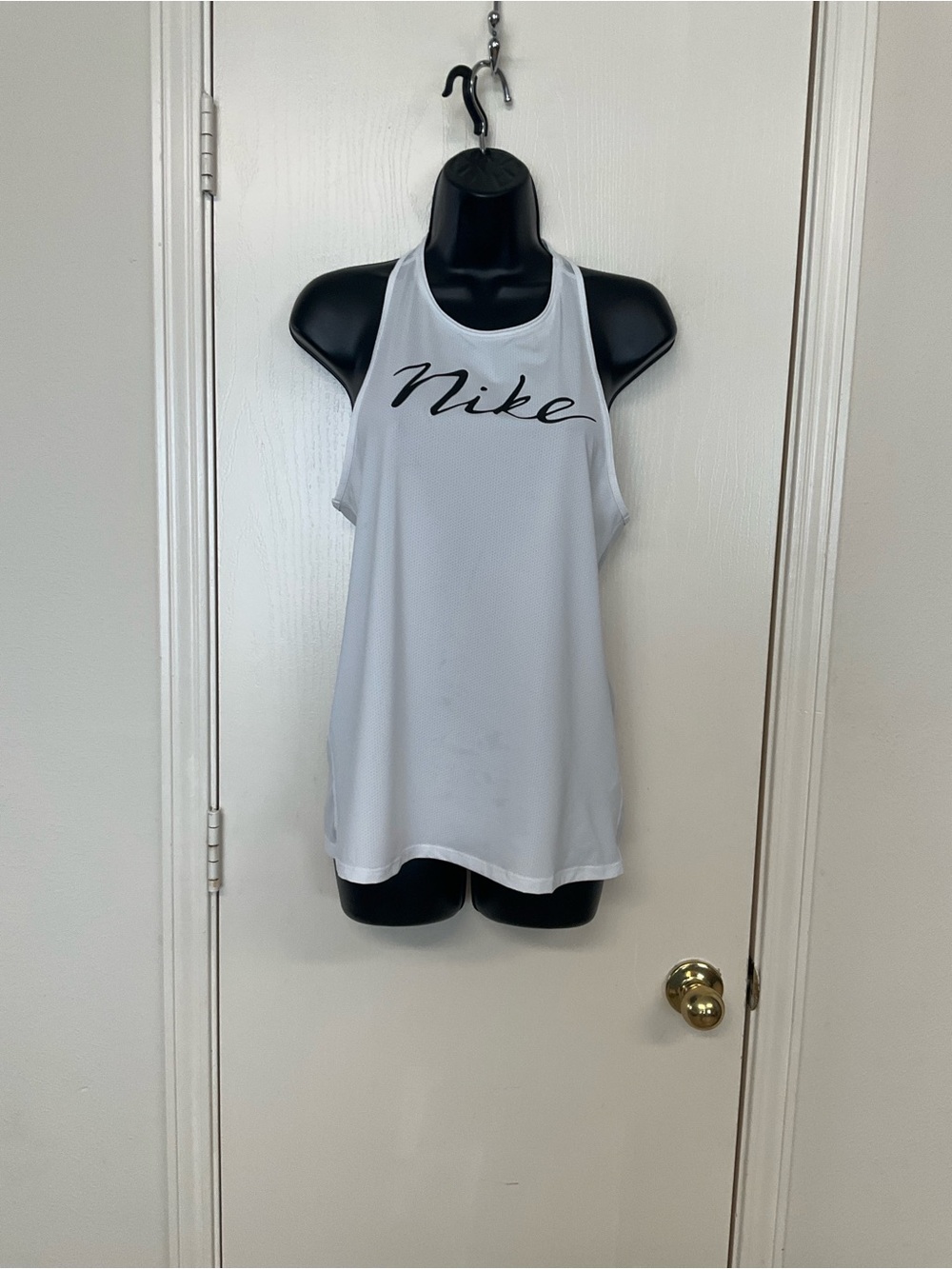 Nike White Racerback Tank with Black Script Logo